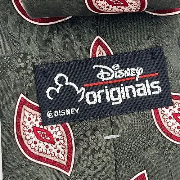 DISNEY ORIGINALS Men's Tie Mickey Mouse Silk Green Red Geometric Paisley Necktie - Picture 4 of 7